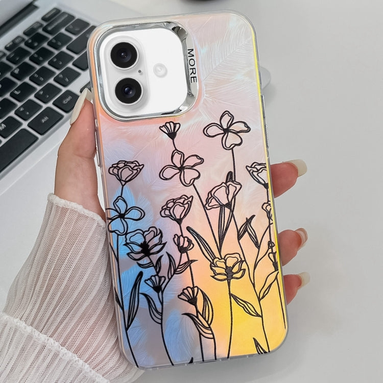 Electroplating Laser Flower Texture TPU Phone Case, For iPhone 16 Plus