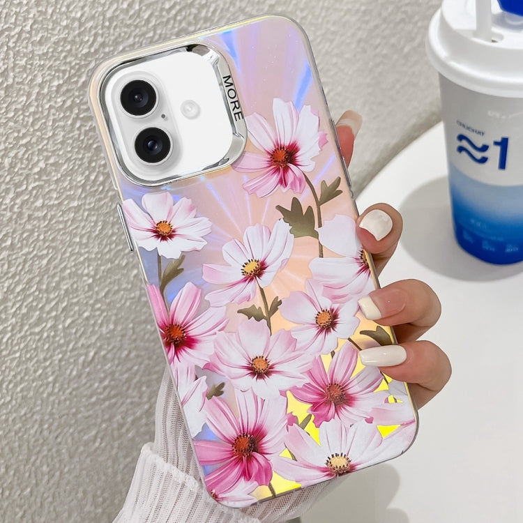 Electroplating Laser Flower Texture TPU Phone Case, For iPhone 16 Plus