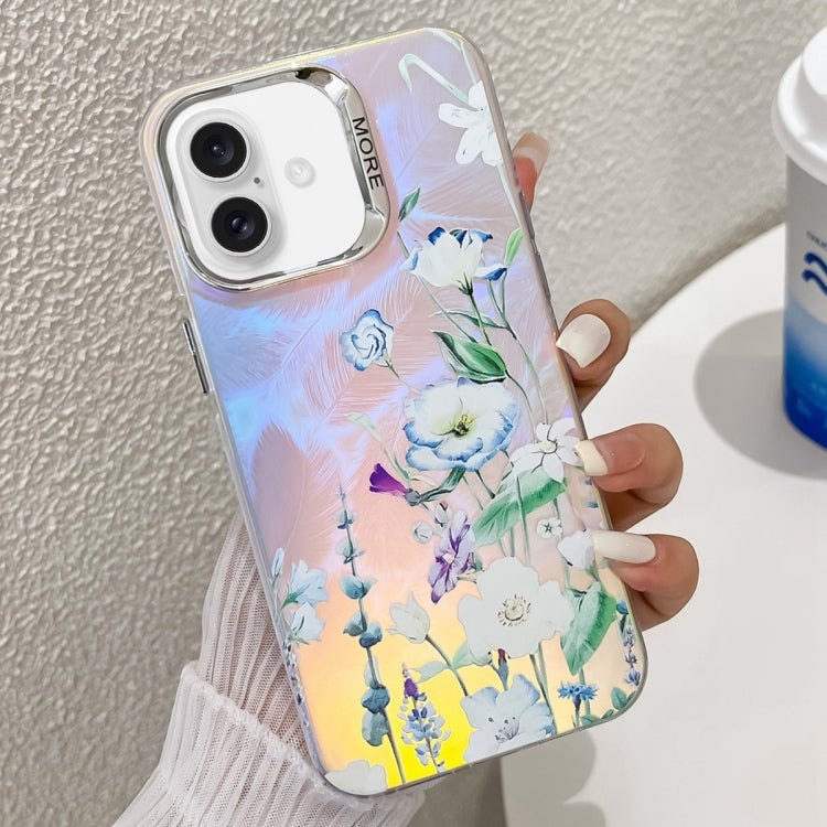 Electroplating Laser Flower Texture TPU Phone Case, For iPhone 16 Plus