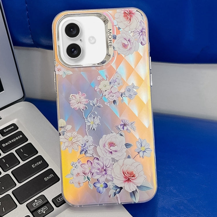 Electroplating Laser Flower Texture TPU Phone Case, For iPhone 16 Plus
