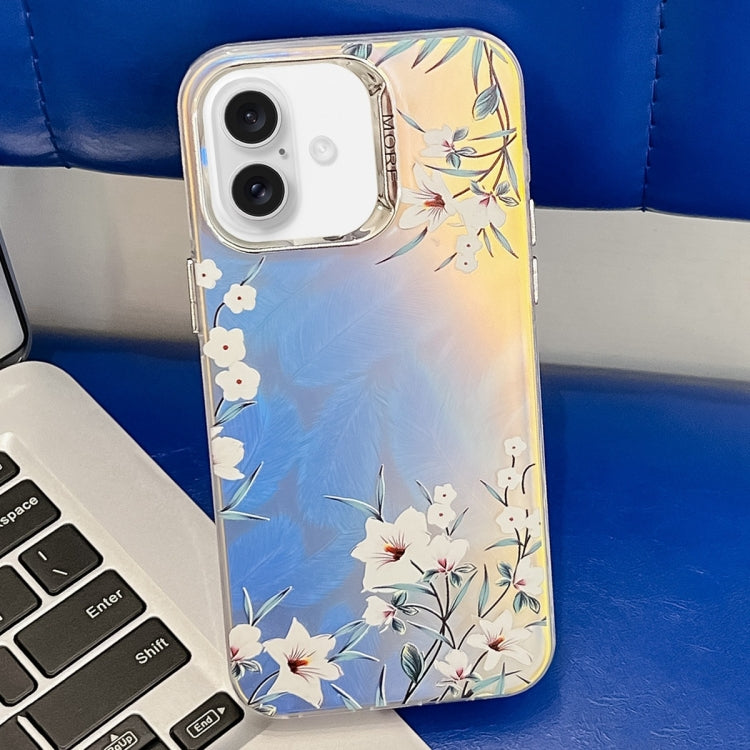 Electroplating Laser Flower Texture TPU Phone Case, For iPhone 16 Plus