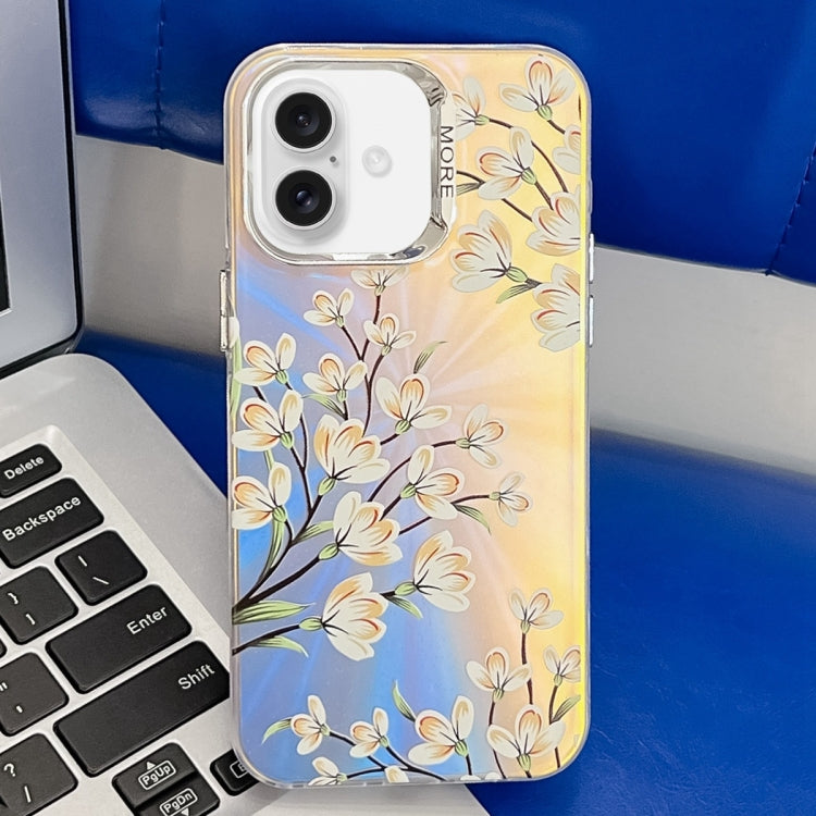 Electroplating Laser Flower Texture TPU Phone Case, For iPhone 16 Plus