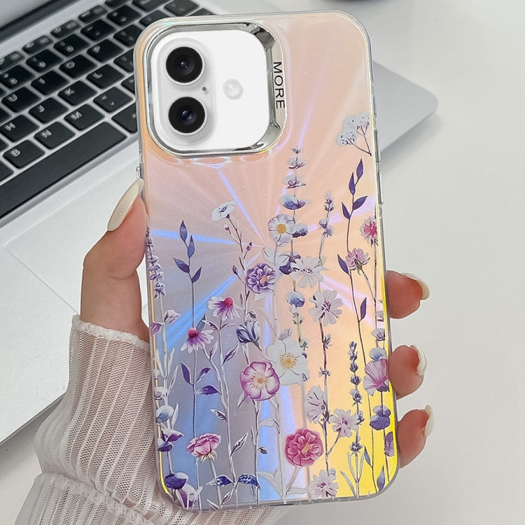 Electroplating Laser Flower Texture TPU Phone Case, For iPhone 16