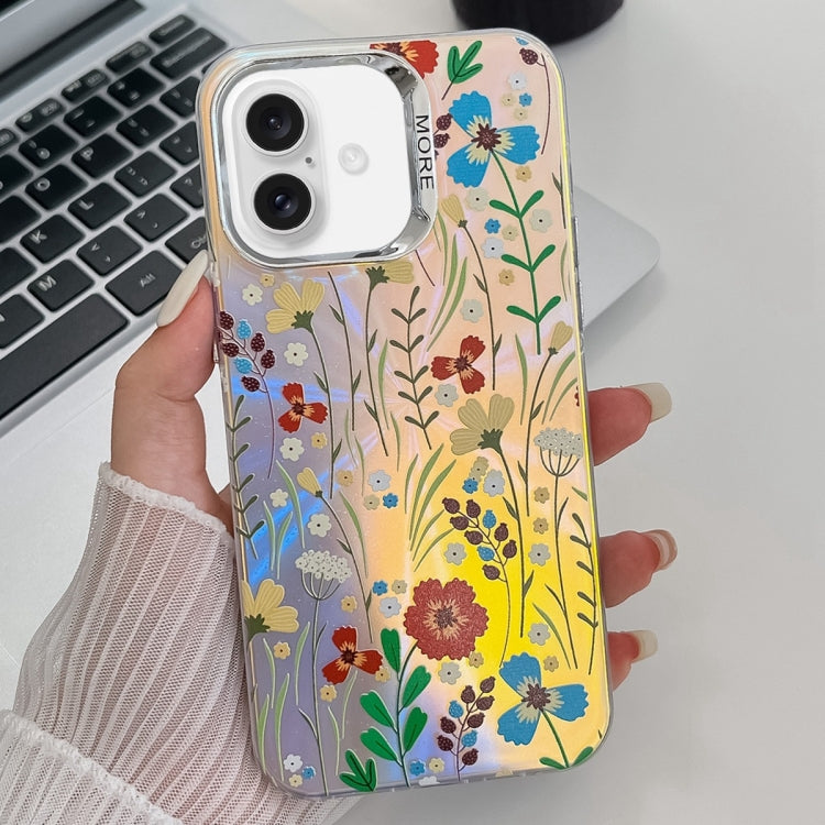 Electroplating Laser Flower Texture TPU Phone Case, For iPhone 16