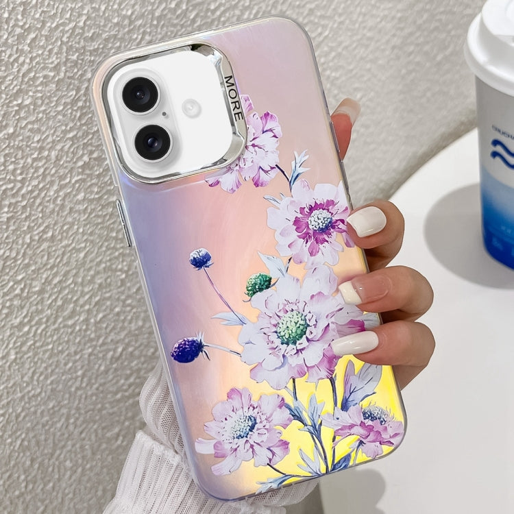 Electroplating Laser Flower Texture TPU Phone Case, For iPhone 16
