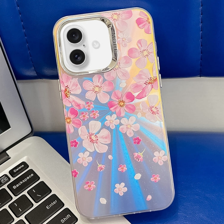 Electroplating Laser Flower Texture TPU Phone Case, For iPhone 16