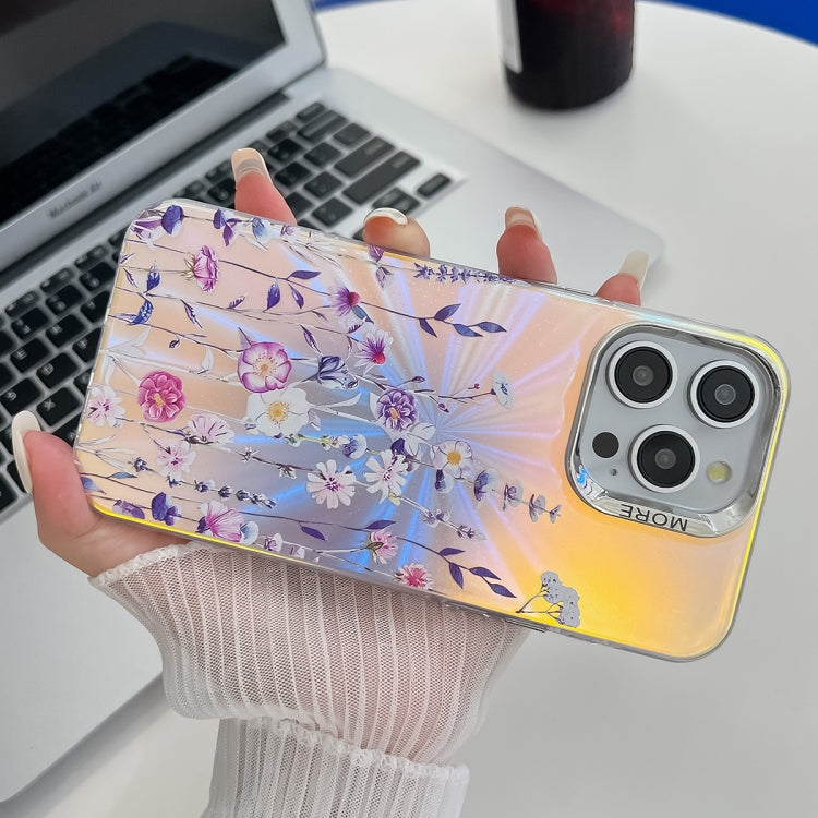 Electroplating Laser Flower Texture TPU Phone Case, For iPhone 16 Pro