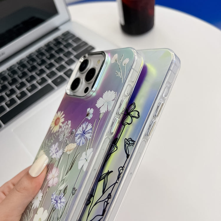 Electroplating Laser Flower Texture TPU Phone Case, For iPhone 13