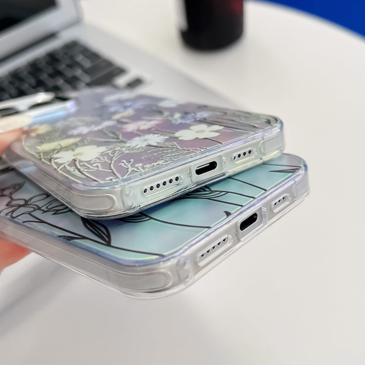 Electroplating Laser Flower Texture TPU Phone Case, For iPhone 14 Pro