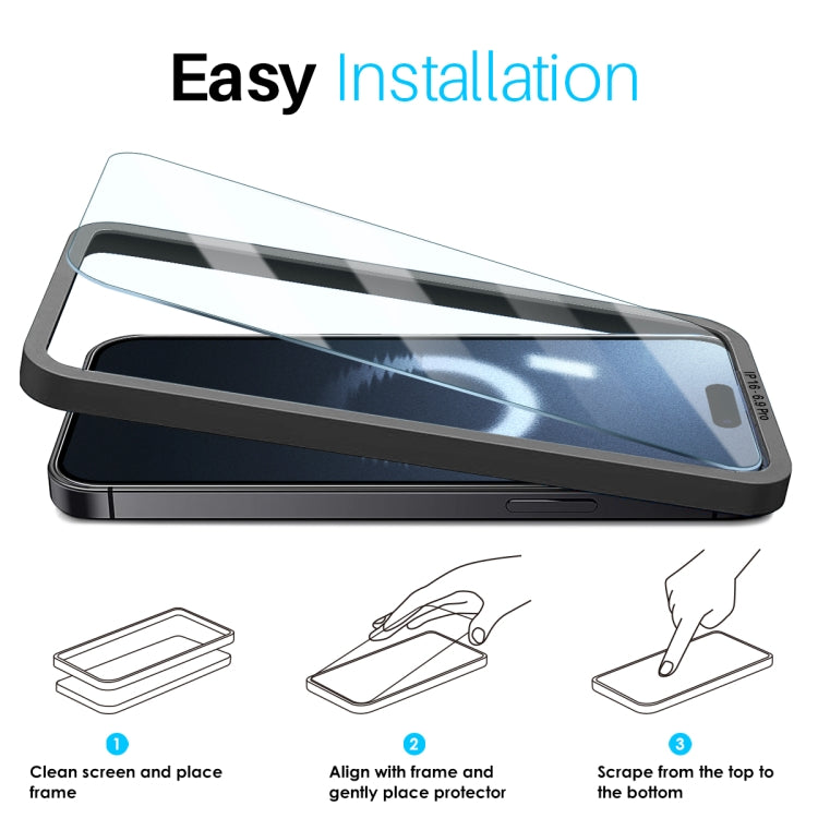 NORTHJO 2pcs A++ Screen Protector Tempered Glass Film with Installation Frame, For iPhone 16 Pro Max, For iPhone 16 Pro, For iPhone 16 Plus, For iPhone 16, For iPhone 15 Pro Max, For iPhone 15 Pro, For iPhone 15 Plus, For iPhone 15, For iPhone 14 Plus...