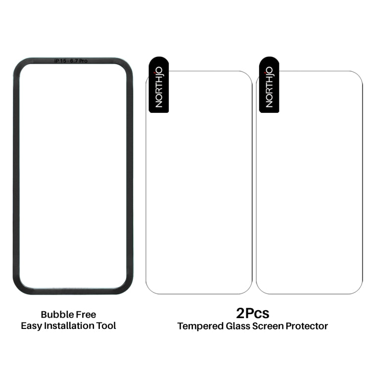 NORTHJO 2pcs A++ Screen Protector Tempered Glass Film with Installation Frame, For iPhone 16 Pro Max, For iPhone 16 Pro, For iPhone 16 Plus, For iPhone 16, For iPhone 15 Pro Max, For iPhone 15 Pro, For iPhone 15 Plus, For iPhone 15, For iPhone 14 Plus...