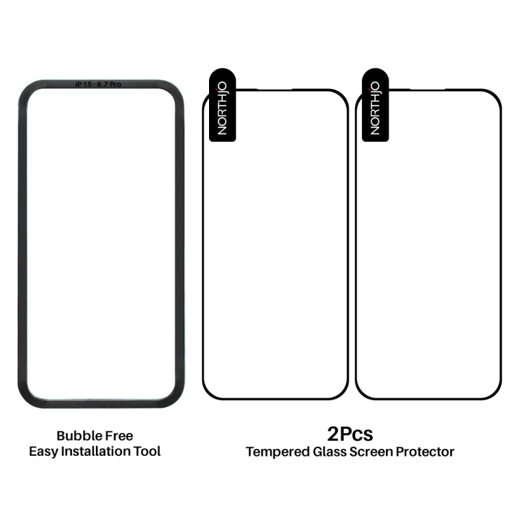 NORTHJO 2pcs A++ Tempered Glass Film with Installation Frame, For iPhone 16 Pro Max, For iPhone 16 Pro, For iPhone 16 Plus, For iPhone 16, For iPhone 15 Pro Max, For iPhone 15 Pro, For iPhone 15 Plus, For iPhone 15, For iPhone 14 Plus, For iPhone 14...