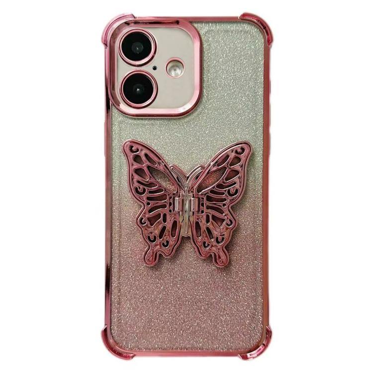 Electroplated Glitter 3D Butterfly Four-corner Shockproof TPU Phone Case, For iPhone 16 Pro Max, For iPhone 16 Pro, For iPhone 16 Plus, For iPhone 16