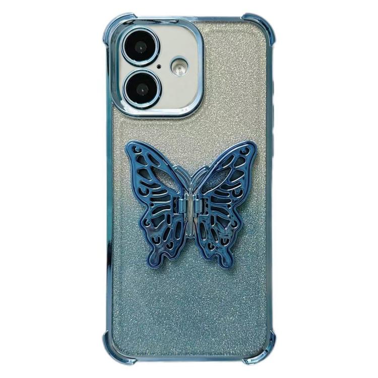 Electroplated Glitter 3D Butterfly Four-corner Shockproof TPU Phone Case, For iPhone 16 Pro Max, For iPhone 16 Pro, For iPhone 16 Plus, For iPhone 16