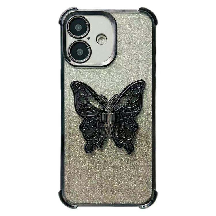 Electroplated Glitter 3D Butterfly Four-corner Shockproof TPU Phone Case, For iPhone 16 Pro Max, For iPhone 16 Pro, For iPhone 16 Plus, For iPhone 16