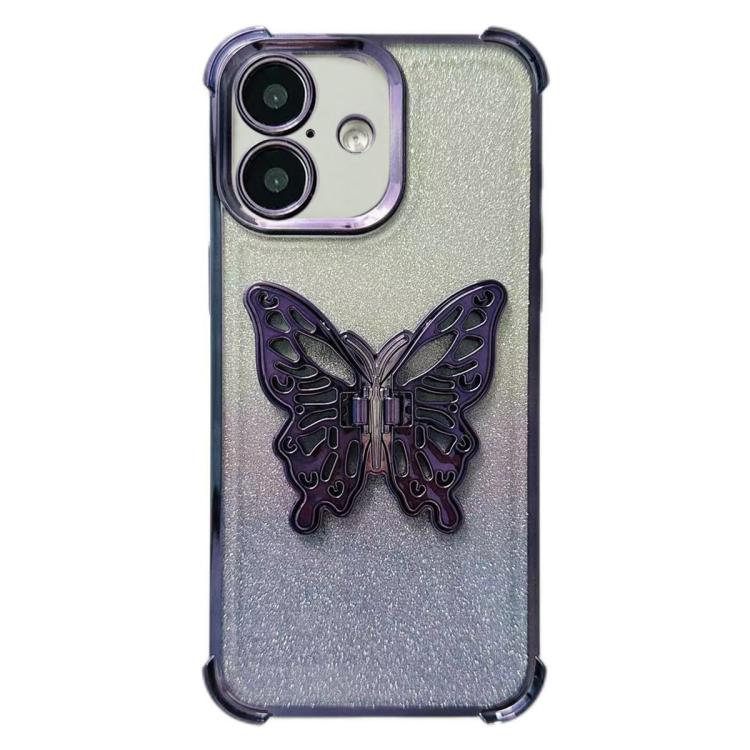 Electroplated Glitter 3D Butterfly Four-corner Shockproof TPU Phone Case, For iPhone 16 Pro Max, For iPhone 16 Pro, For iPhone 16 Plus, For iPhone 16
