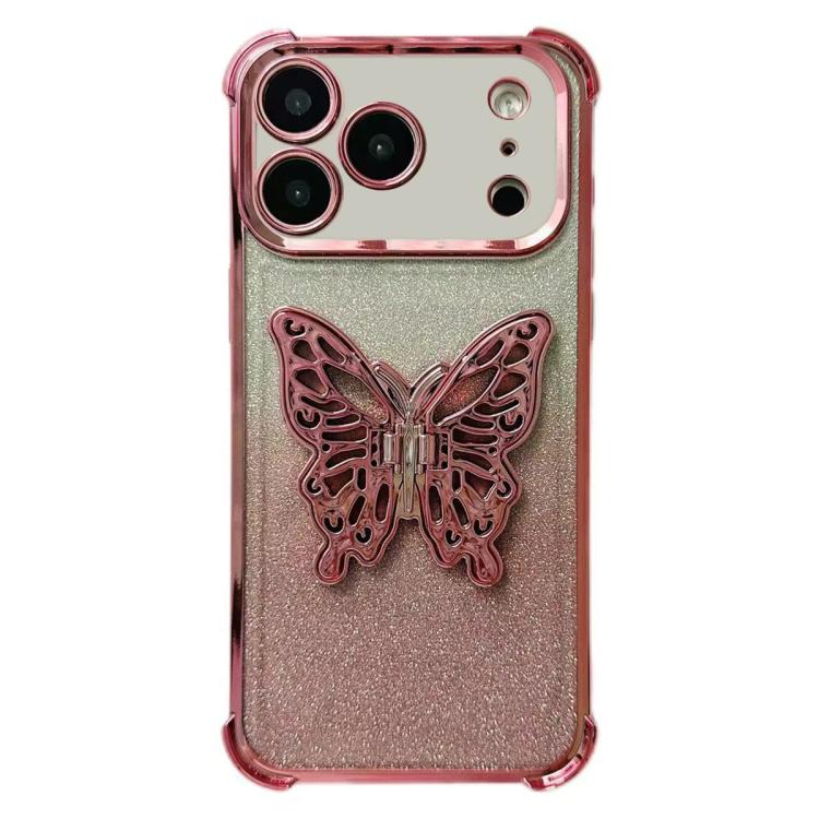 Electroplated Glitter 3D Butterfly Four-corner Shockproof TPU Phone Case, For iPhone 16 Pro Max, For iPhone 16 Pro, For iPhone 16 Plus, For iPhone 16