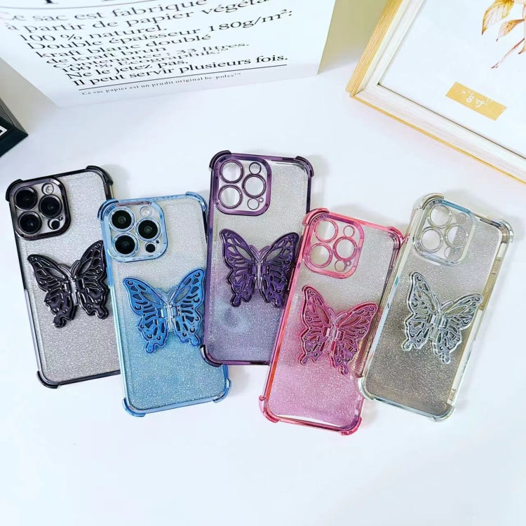 Electroplated Glitter 3D Butterfly Four-corner Shockproof TPU Phone Case, For iPhone 16 Pro Max, For iPhone 16 Pro, For iPhone 16 Plus, For iPhone 16
