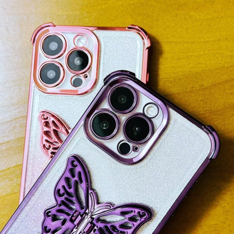 Electroplated Glitter 3D Butterfly Four-corner Shockproof TPU Phone Case, For iPhone 12 Pro Max, For iPhone 12 Pro, For iPhone 11 Pro Max, For iPhone 11