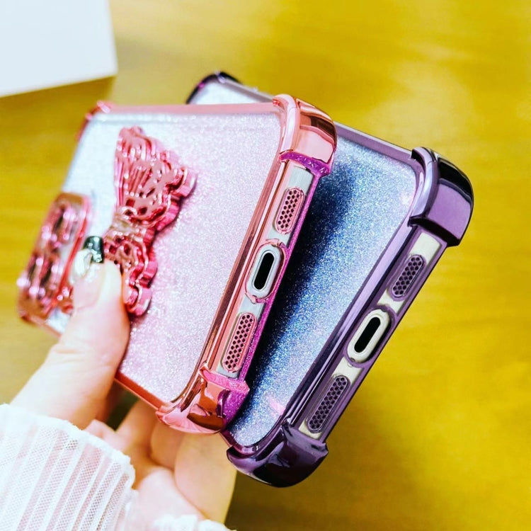 Electroplated Glitter 3D Butterfly Four-corner Shockproof TPU Phone Case