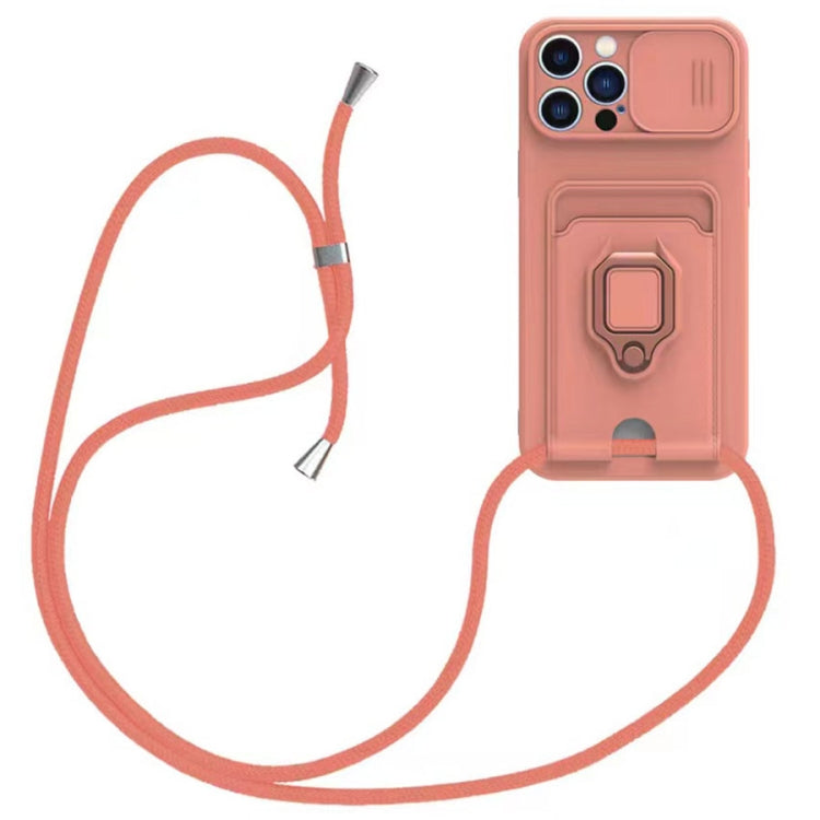 Sliding Camshield Magnetic Card Holder Silicone Phone Case with Lanyard, For iPhone 16, For iPhone 15 Pro Max, For iPhone 15 Pro, For iPhone 15 Plus