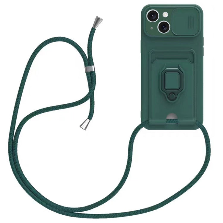 Sliding Camshield Magnetic Card Holder Silicone Phone Case with Lanyard, For iPhone 16, For iPhone 15 Pro Max, For iPhone 15 Pro, For iPhone 15 Plus