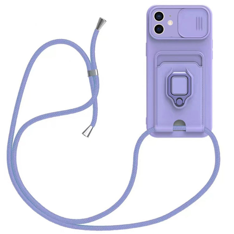 Sliding Camshield Magnetic Card Holder Silicone Phone Case with Lanyard, For iPhone 12, For iPhone 12 Pro Max, For iPhone 12 Pro, For iPhone 11 Pro Max