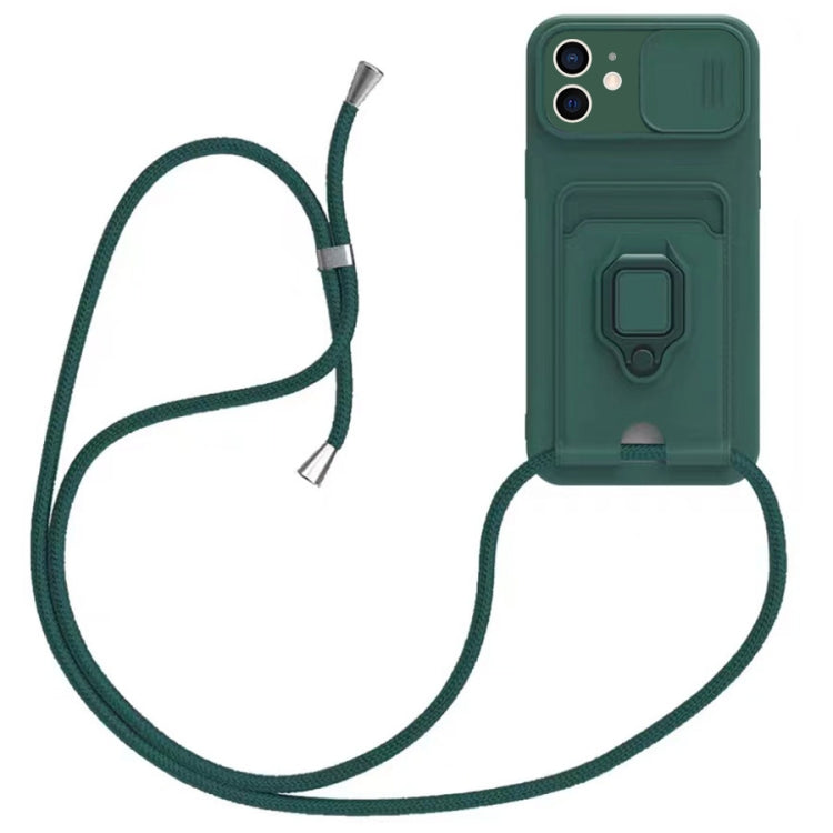 Sliding Camshield Magnetic Card Holder Silicone Phone Case with Lanyard, For iPhone 12, For iPhone 12 Pro Max, For iPhone 12 Pro, For iPhone 11 Pro Max
