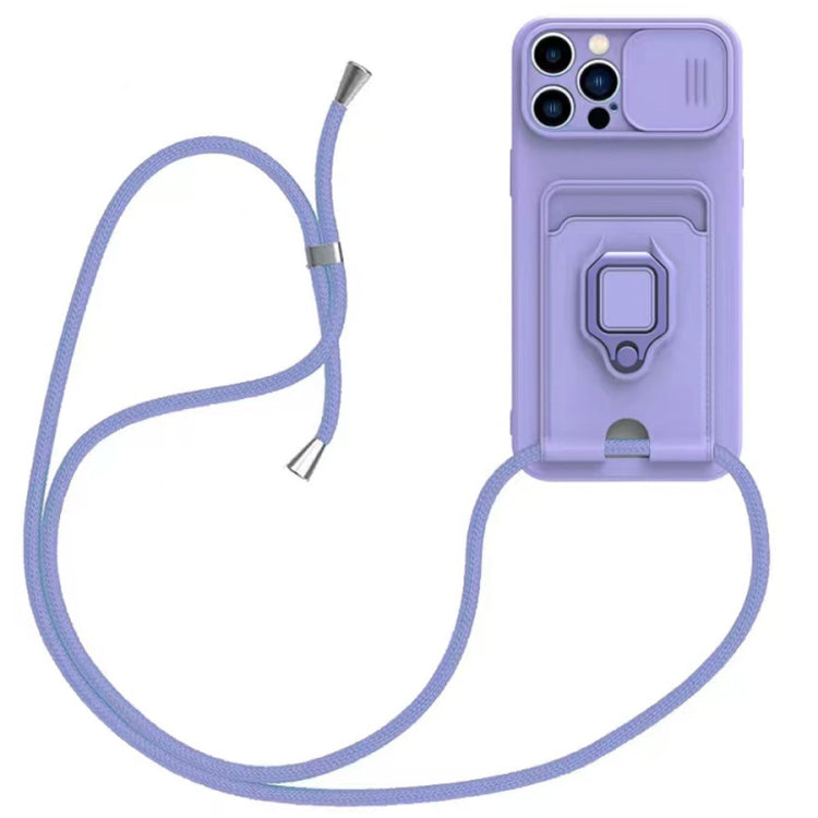 Sliding Camshield Magnetic Card Holder Silicone Phone Case with Lanyard, For iPhone 12, For iPhone 12 Pro Max, For iPhone 12 Pro, For iPhone 11 Pro Max