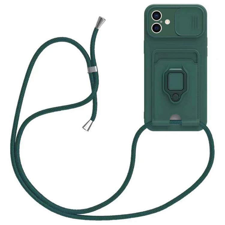 Sliding Camshield Magnetic Card Holder Silicone Phone Case with Lanyard, For iPhone 16, For iPhone 15 Pro Max, For iPhone 15 Pro, For iPhone 15 Plus