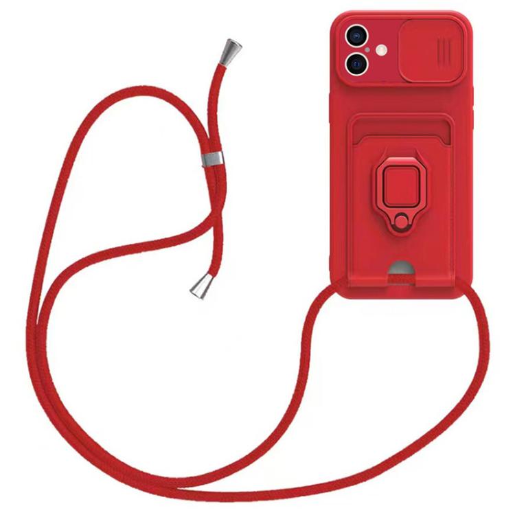 Sliding Camshield Magnetic Card Holder Silicone Phone Case with Lanyard, For iPhone 16, For iPhone 15 Pro Max, For iPhone 15 Pro, For iPhone 15 Plus