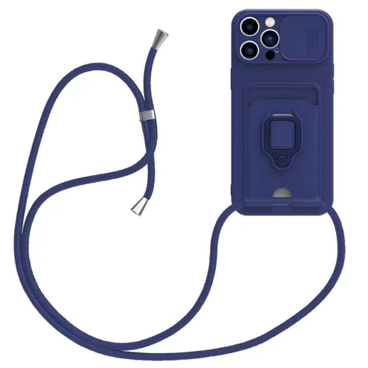 Sliding Camshield Magnetic Card Holder Silicone Phone Case with Lanyard, For iPhone 16e, For iPhone 16 Pro Max, For iPhone 16 Pro, For iPhone 16 Plus
