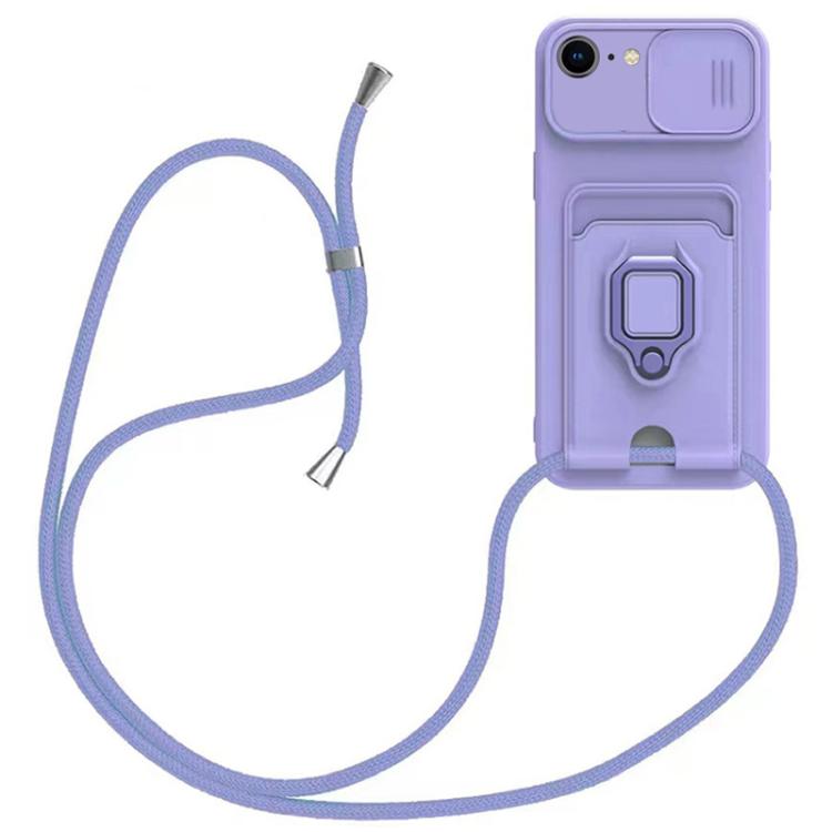 Sliding Camshield Magnetic Card Holder Silicone Phone Case with Lanyard, For iPhone 16e, For iPhone 16 Pro Max, For iPhone 16 Pro, For iPhone 16 Plus