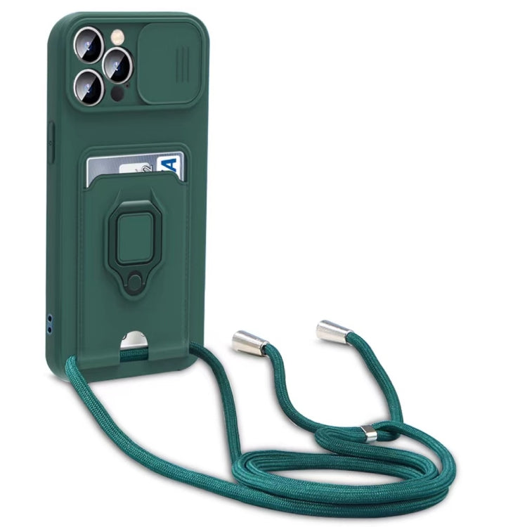 Sliding Camshield Magnetic Card Holder Silicone Phone Case with Lanyard, For iPhone 16, For iPhone 15 Pro Max, For iPhone 15 Pro, For iPhone 15 Plus