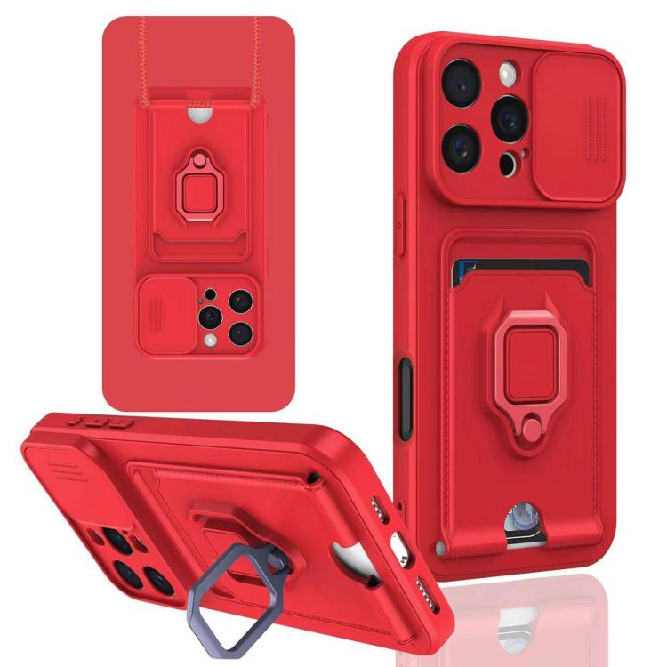 Sliding Camshield Magnetic Card Holder Silicone Phone Case, For iPhone 17e / 16e, For iPhone 16 Pro Max, For iPhone 16 Pro, For iPhone 16 Plus