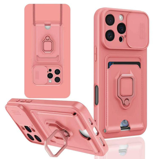 Sliding Camshield Magnetic Card Holder Silicone Phone Case, For iPhone 17e / 16e, For iPhone 16 Pro Max, For iPhone 16 Pro, For iPhone 16 Plus