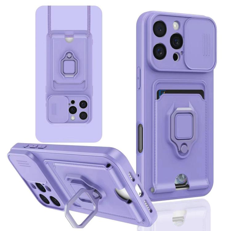 Sliding Camshield Magnetic Card Holder Silicone Phone Case, For iPhone 17e / 16e, For iPhone 16 Pro Max, For iPhone 16 Pro, For iPhone 16 Plus