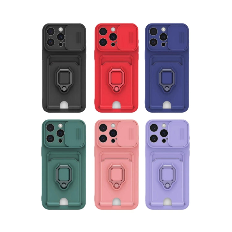 Sliding Camshield Magnetic Card Holder Silicone Phone Case, For iPhone 16, For iPhone 15 Pro Max, For iPhone 15 Pro, For iPhone 15 Plus