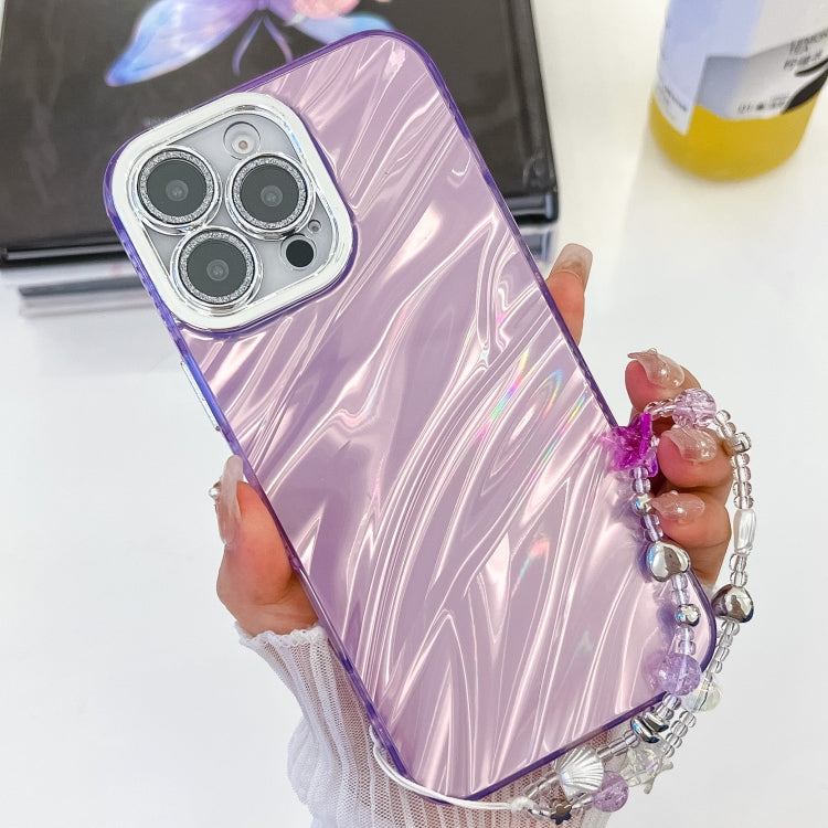 Plating Glitter Texture Chain Wristband TPU Phone Case with Lens Film, For iPhone 16 Pro Max