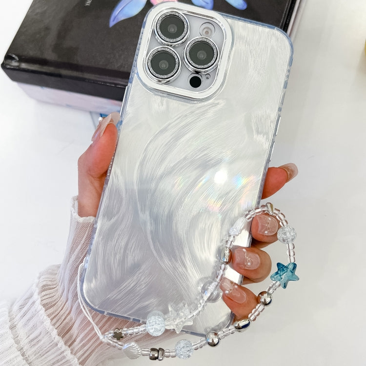 Plating Glitter Texture Chain Wristband TPU Phone Case with Lens Film, For iPhone 16 Pro Max