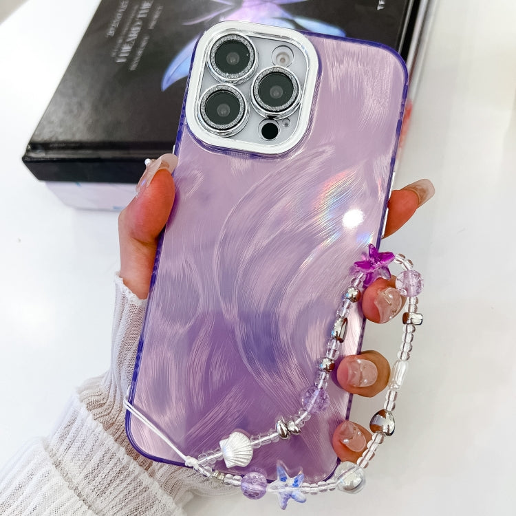 Plating Glitter Texture Chain Wristband TPU Phone Case with Lens Film, For iPhone 16 Pro