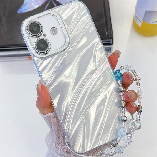 Plating Glitter Texture Chain Wristband TPU Phone Case with Lens Film, For iPhone 16 Plus