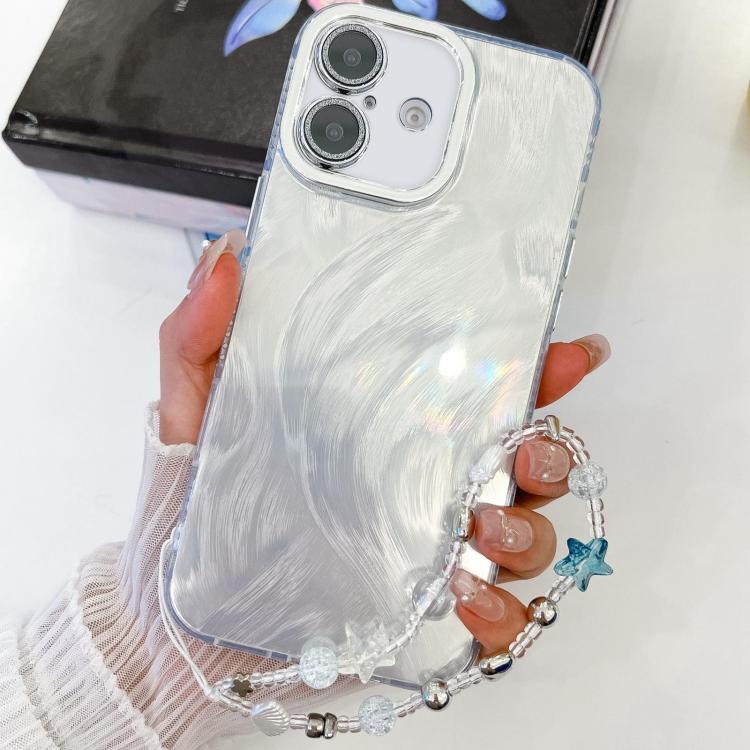 Plating Glitter Texture Chain Wristband TPU Phone Case with Lens Film, For iPhone 16