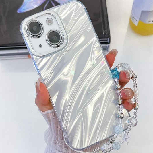 Plating Glitter Texture Chain Wristband TPU Phone Case with Lens Film, For iPhone 15