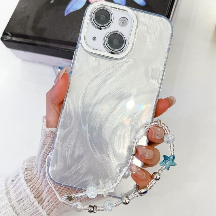 Plating Glitter Texture Chain Wristband TPU Phone Case with Lens Film, For iPhone 15