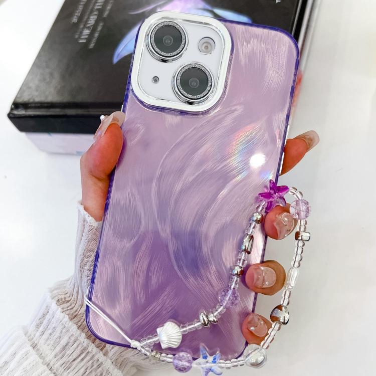 Plating Glitter Texture Chain Wristband TPU Phone Case with Lens Film, For iPhone 14