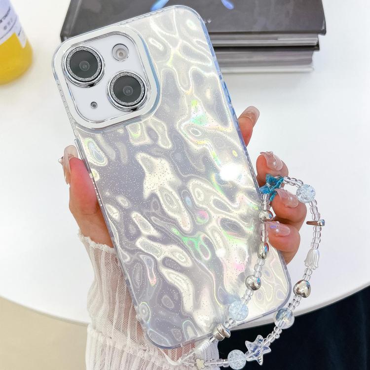 Plating Glitter Texture Chain Wristband TPU Phone Case with Lens Film, For iPhone 14