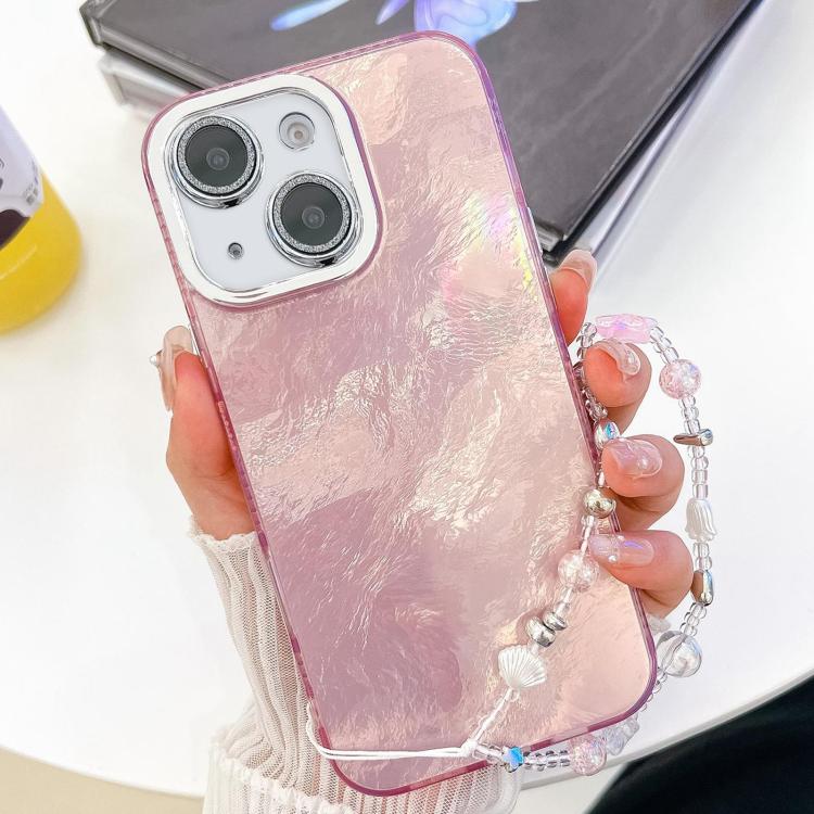 Plating Glitter Texture Chain Wristband TPU Phone Case with Lens Film, For iPhone 14