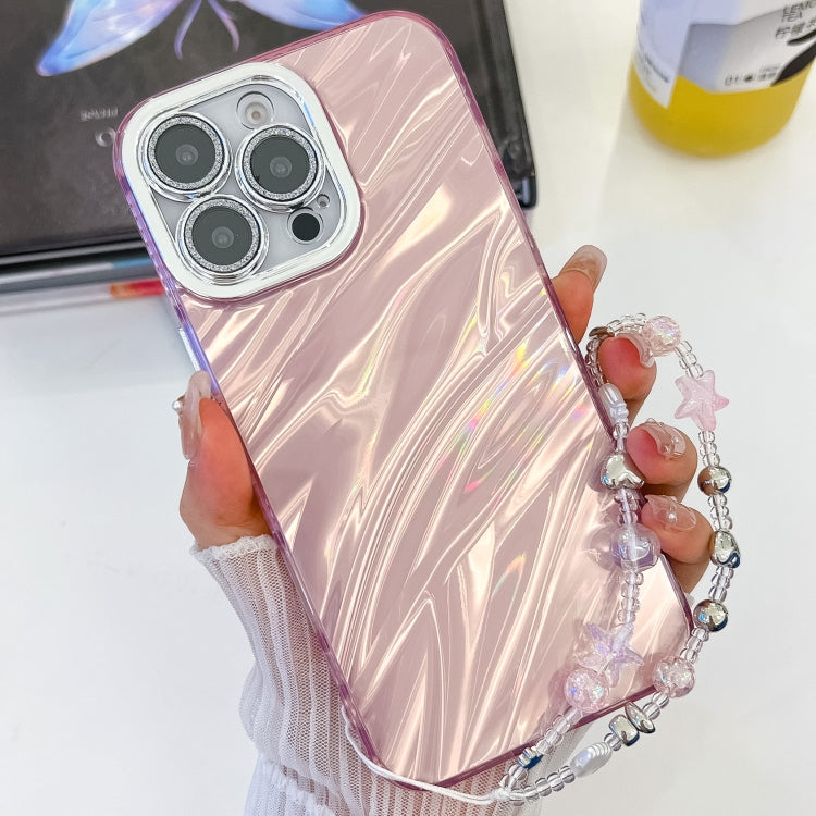 Plating Glitter Texture Chain Wristband TPU Phone Case with Lens Film, For iPhone 14 Pro Max
