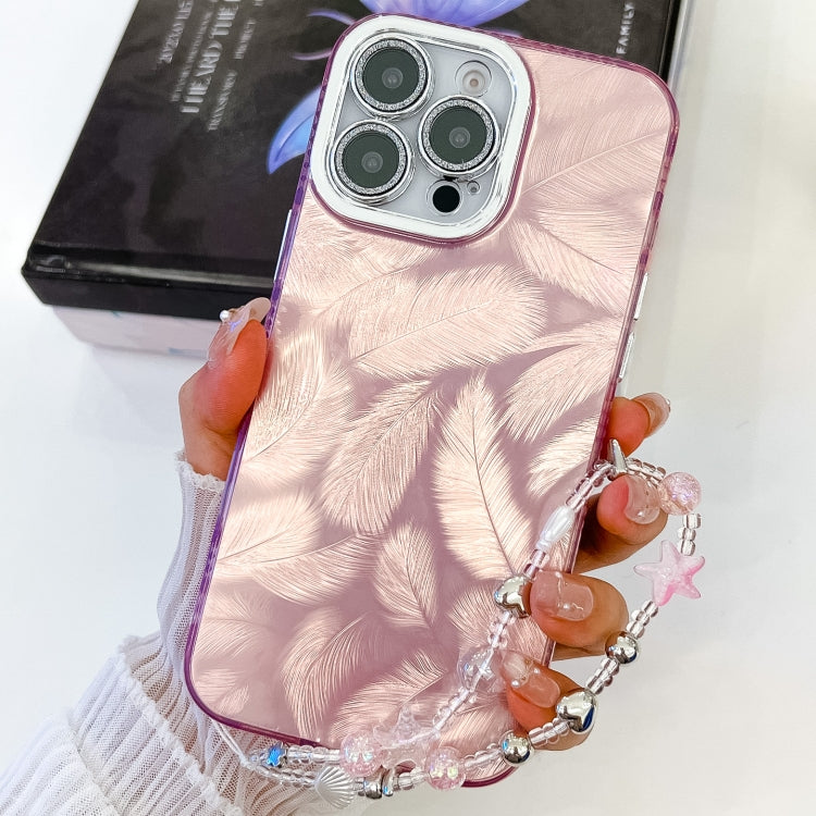 Plating Glitter Texture Chain Wristband TPU Phone Case with Lens Film, For iPhone 14 Pro Max